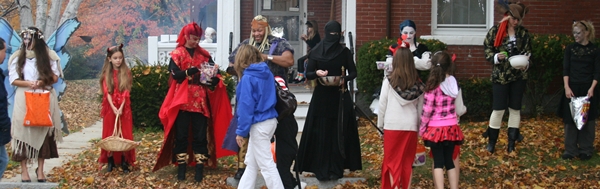 Handing out candy